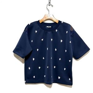 a+ab Women’s Crew Neck Boxy Star Net Shoulder Top Size XS